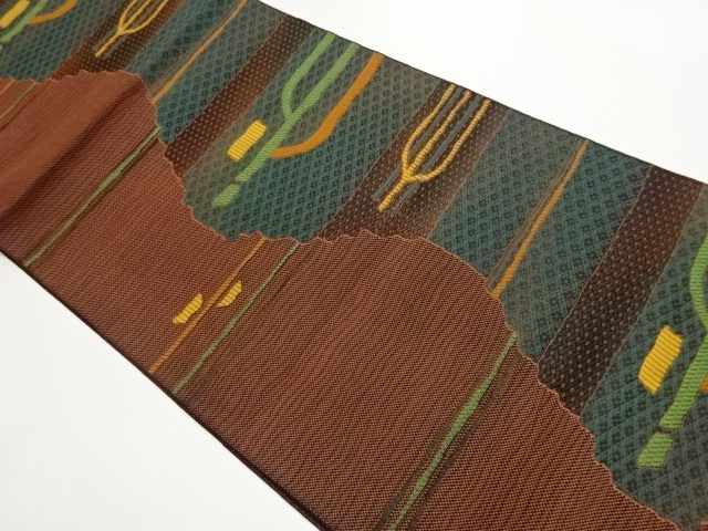 JAPANESE KIMONO / CHIKUZEN HAKATA ABSTRACT PATTERN WEAVING NAGOYA OBI